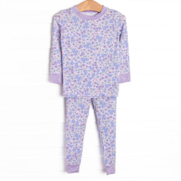 This set is made of the extremely soft, stretchy bamboo viscose fabric that feels like butter and features a purple floral print.
