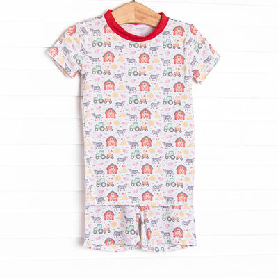 This set is made of the extremely soft, stretchy bamboo viscose fabric that feels like butter and features a red farm print. 