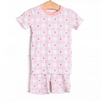This set is made of the extremely soft, stretchy bamboo viscose fabric that feels like butter and features a pink floral print.