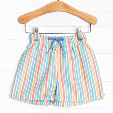 Seaside Stripes Swim Trunks, Blue