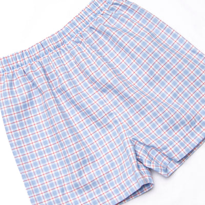 Pledge Allegiance Plaid Smocked Short Set, Blue