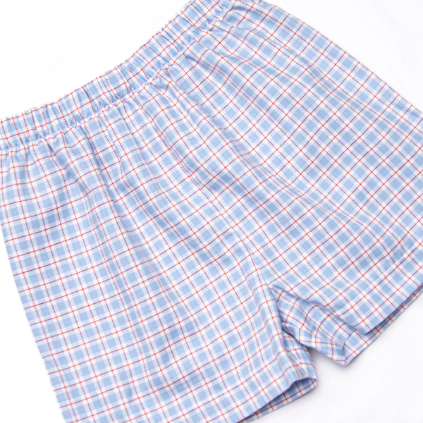 Pledge Allegiance Plaid Smocked Short Set, Blue