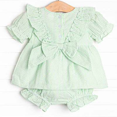 Sally Skipper Diaper Set, Green Seersucker