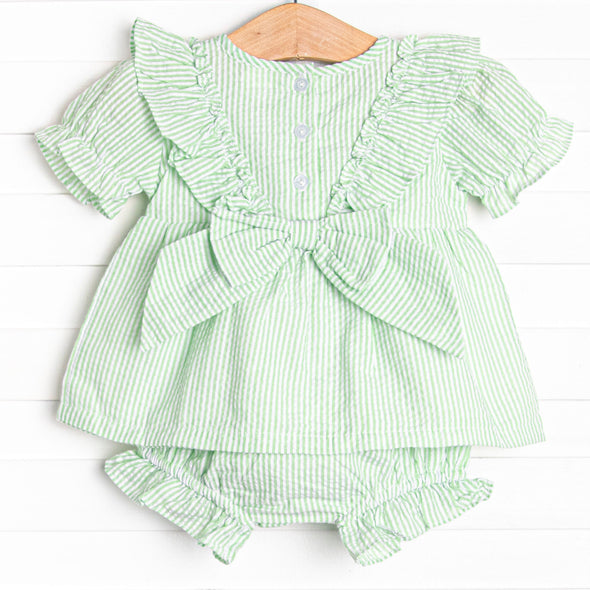 Sally Skipper Diaper Set, Green Seersucker