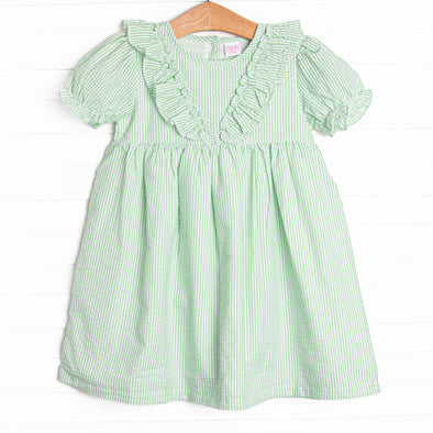 Sally Skipper Dress, Green Seersucker Stitchy Fish Sally Skipper Dress, Green Seersucker Stitchy Fish