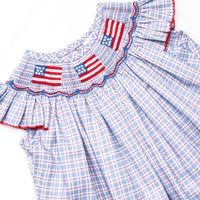 Pledge Allegiance Plaid Smocked Ruffle Short Set, Blue
