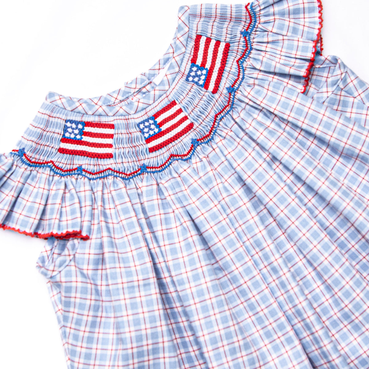 Pledge Allegiance Plaid Smocked Ruffle Short Set, Blue – Stitchy Fish