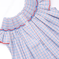 Pledge Allegiance Plaid Smocked Ruffle Short Set, Blue