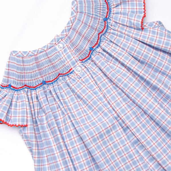 Pledge Allegiance Plaid Smocked Ruffle Short Set, Blue