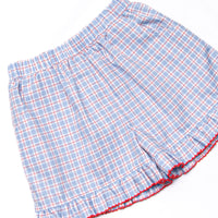 Pledge Allegiance Plaid Smocked Ruffle Short Set, Blue