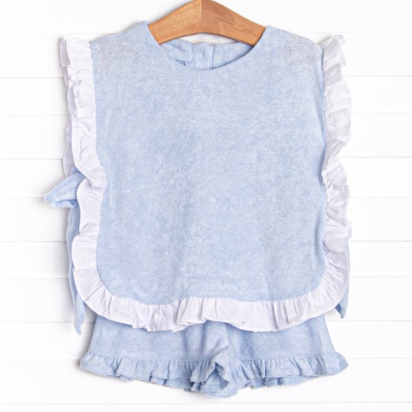 Beach Blues Terry Cloth Ruffle Short Set, Blue