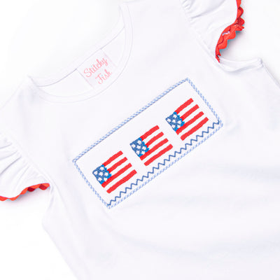 Salute the Flag Smocked Ruffle Short Set, Blue