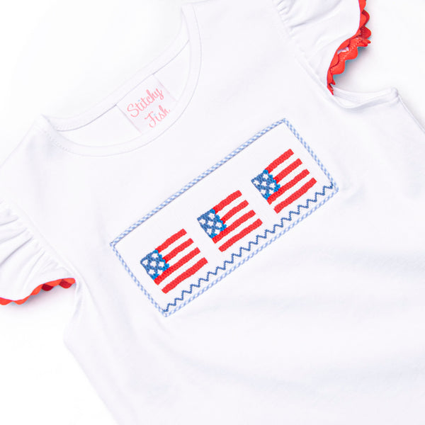 Salute the Flag Smocked Ruffle Short Set, Blue