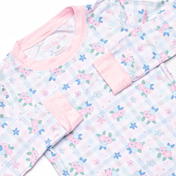 Gingham Garden Party Bamboo Pajama Set, Pink