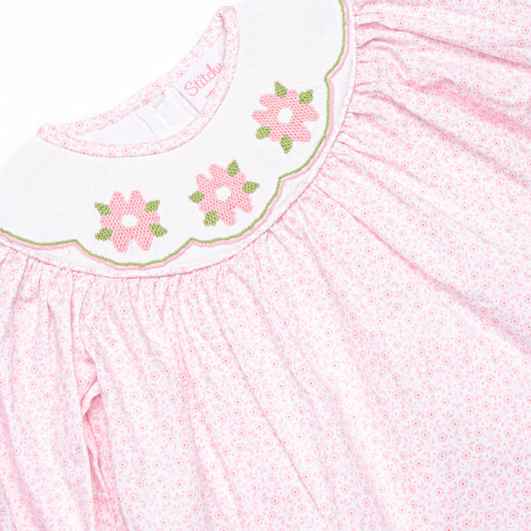 Blue Skies and Blooms Smocked Diaper Set, Pink