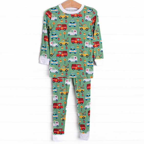 On the Way Rescue Bamboo Pajama Set, Green