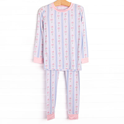 Sweet Pea Stripes Bamboo Pajama Set, Blue