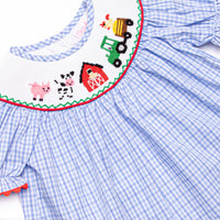 Hard Days Work Smocked Girl Bubble, Blue