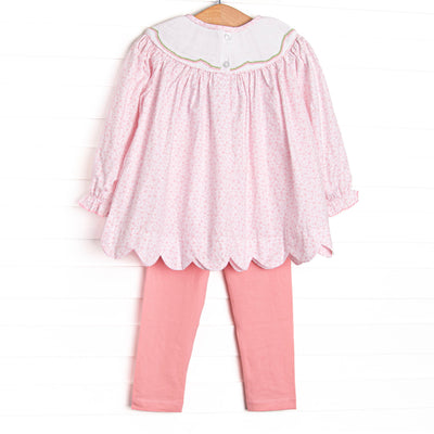 Blue Skies and Blooms Smocked Legging Set, Pink