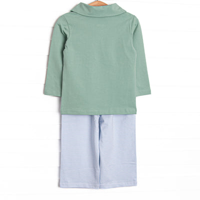 Sage and Stripes Polo Pant Set, Green