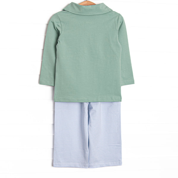 Sage and Stripes Polo Pant Set, Green