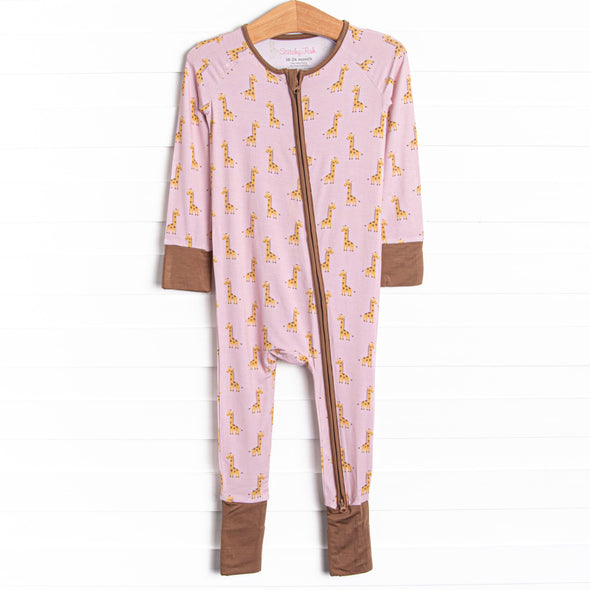 Giraffe Giant Bamboo Zippy Pajama, Pink