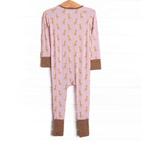 Giraffe Giant Bamboo Zippy Pajama, Pink