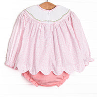 Blue Skies and Blooms Smocked Diaper Set, Pink