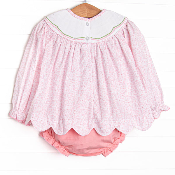 Blue Skies and Blooms Smocked Diaper Set, Pink