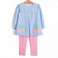 Strawberry Bliss Applique Legging Set, Blue