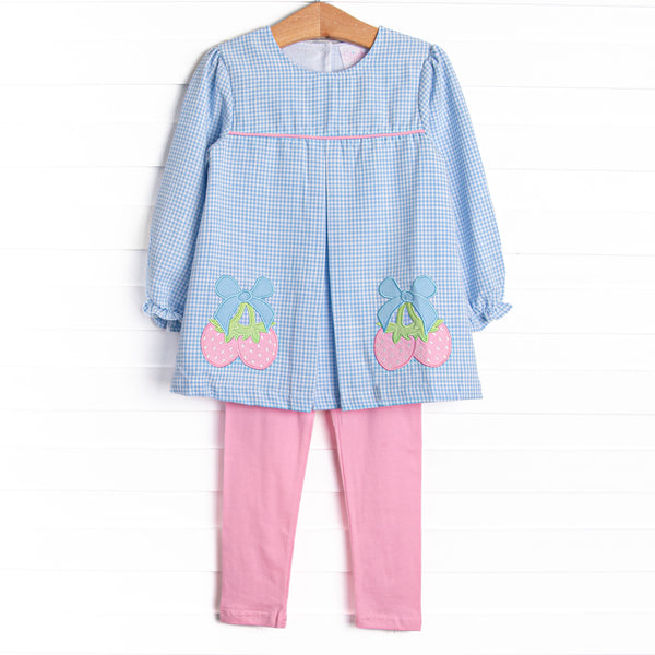 Strawberry Bliss Applique Legging Set, Blue