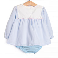 Blooms and Bows Applique Diaper Set, Blue