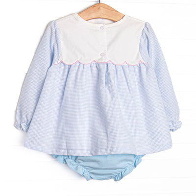 Blooms and Bows Applique Diaper Set, Blue