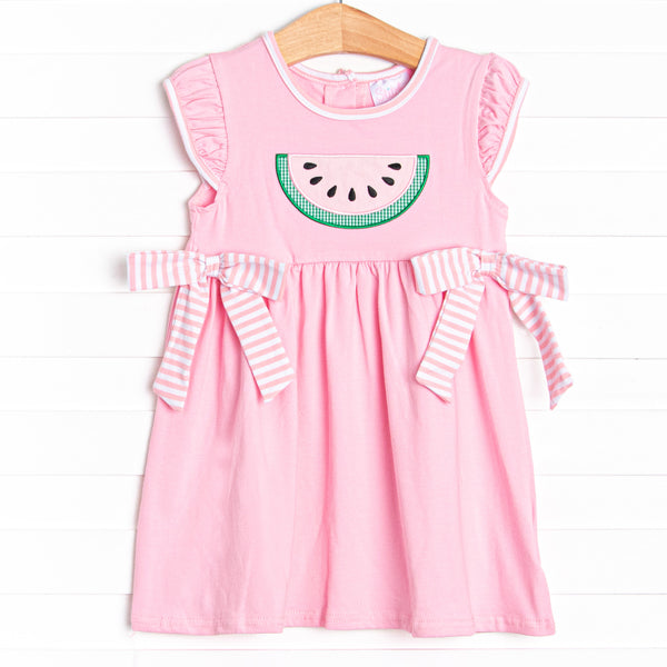 Girl's Watermelon Patch Applique Dress in Pink size 10