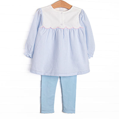 Blooms and Bows Applique Legging Set, Blue