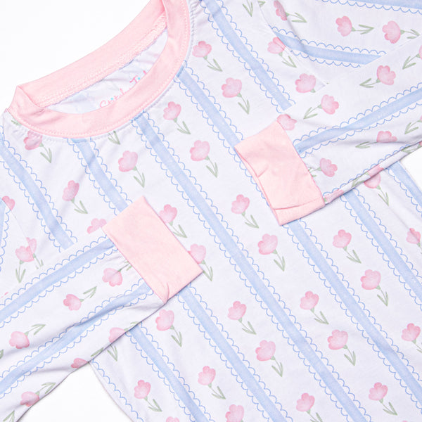 Sweet Pea Stripes Bamboo Pajama Set, Blue