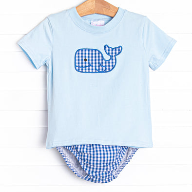 Whale Watching Applique Diaper Set, Blue