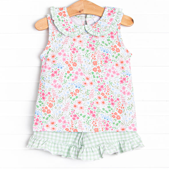 Flower Garden Fun Ruffle Short Set, Pink