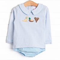 Hudson Hunter Applique Diaper Set, Light Blue Stripe