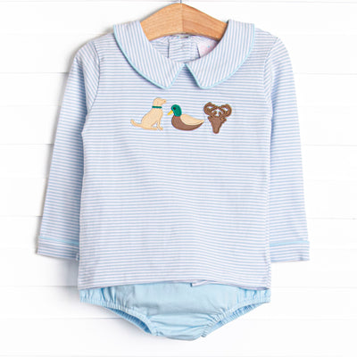 Hudson Hunter Applique Diaper Set, Light Blue Stripe