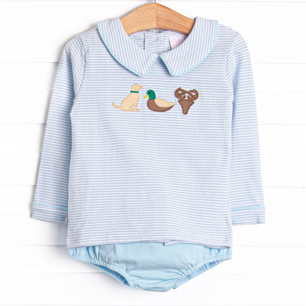 Hudson Hunter Applique Diaper Set, Light Blue Stripe
