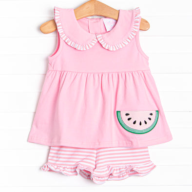 Watermelon Patch Applique Short Set, Pink