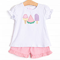Peace, Love, and Popsicles Ruffle Applique Short Set, Pink