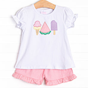 Peace, Love, and Popsicles Ruffle Applique Short Set, Pink