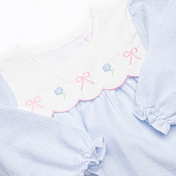 Blooms and Bows Applique Diaper Set, Blue
