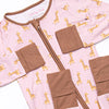 Giraffe Giant Bamboo Zippy Pajama, Pink