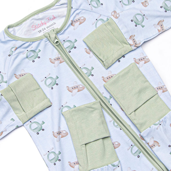High in the Sky Bamboo Zippy Pajama, Blue