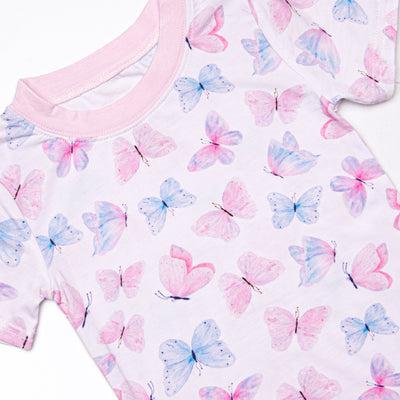 Watercolor Wings Bamboo Pajama Short Set, Purple