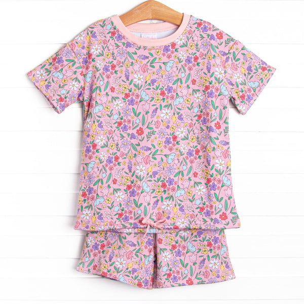 Lily Lane Sweatshirt Short Set, Pink