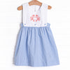 Crab Walkin' Embroidered Dress, Blue Gingham